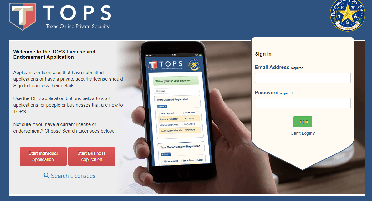 Texas Online Private Security Application
